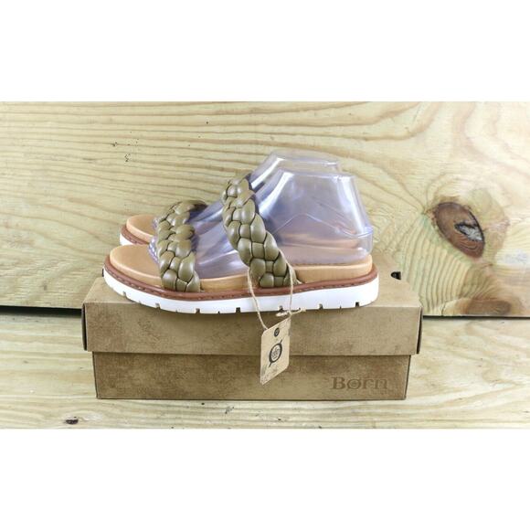 New Born Sandals Womens 8 Green Leather Freesla Braided Flats Shoes - Picture 1 of 8